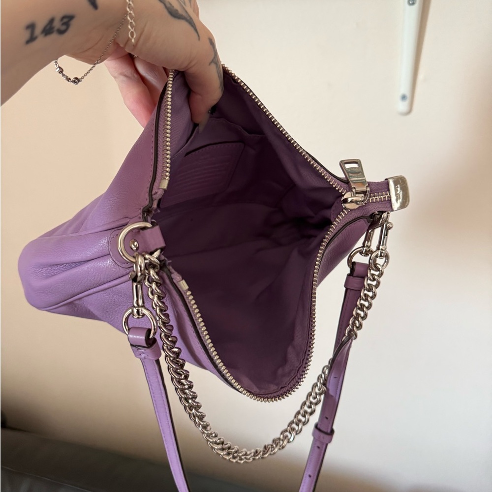 Coach Purple Lilac Leather Shoulder Bag with Chain Strap - Picture 8 of 16